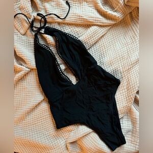 Aerie Plunge Black One Piece Swimsuit